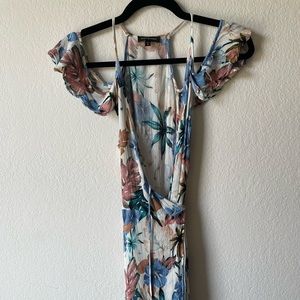 Wrap off shoulder vacation print dress (S)